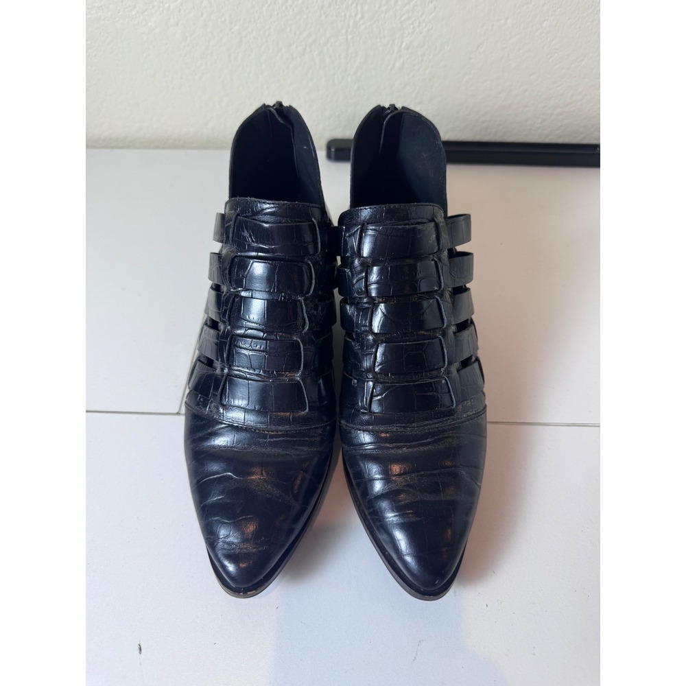 Cole Haan Ankle Boots Women 6 Black Croc Embossed Leather Cutout Block‎ Heel
